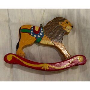 Vintage Hand-Painted Wooden Lion Rocking Toy Ornament